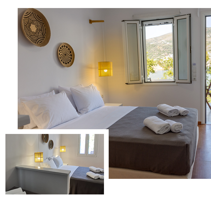 Spacious triple room with a view of the sea and Batsi of Andros